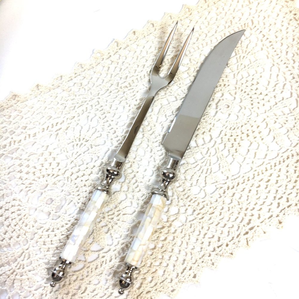 * Cypress Home Mother of Pearl Stainless Steel  Carving Set of Two VTG